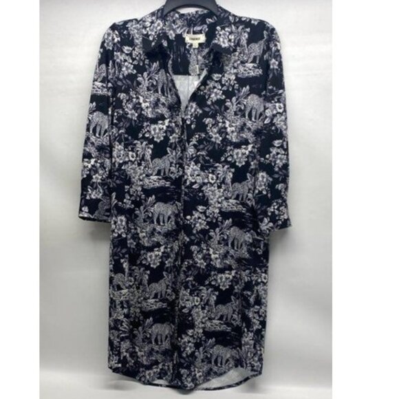 NWT L’AGENCE Black White Jungle Print Button Up Dress Sz Small Jaguar Leopard - Picture 1 of 11